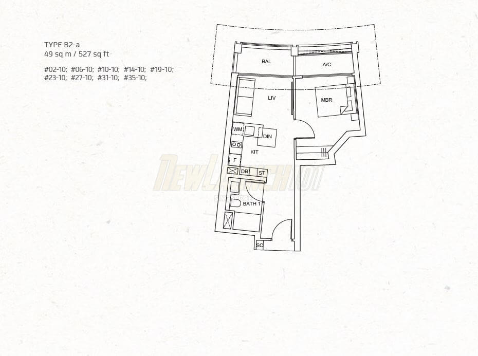 One Pearl Bank Floor Plan 1-Bedroom Type B2a