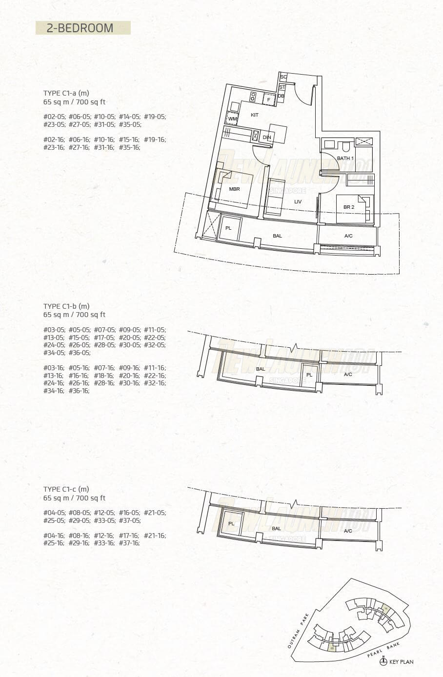 One Pearl Bank Floor Plan 2-Bedroom Type C1aM