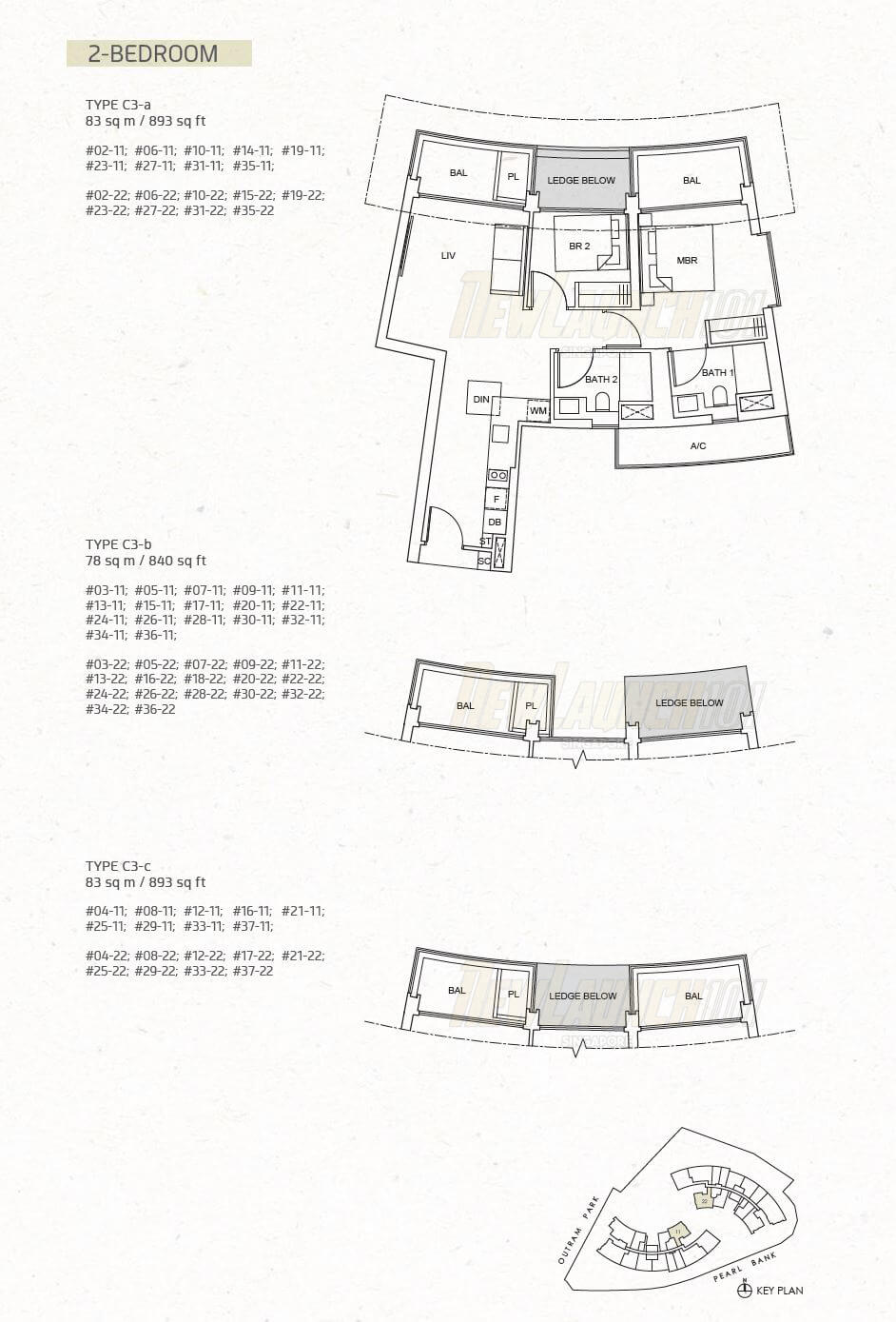 One Pearl Bank Floor Plan 2-Bedroom Type C3a