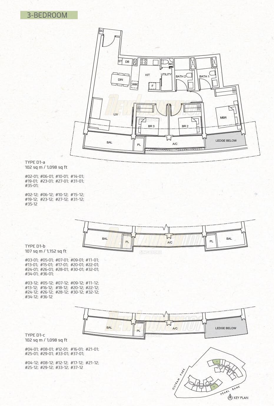 One Pearl Bank Floor Plan 3-Bedroom Type D1a