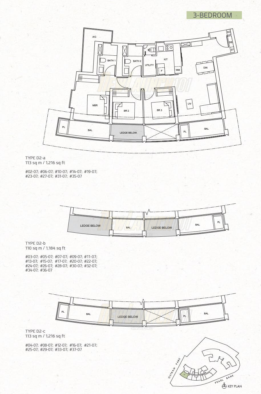 One Pearl Bank Floor Plan 3-Bedroom Type D2a