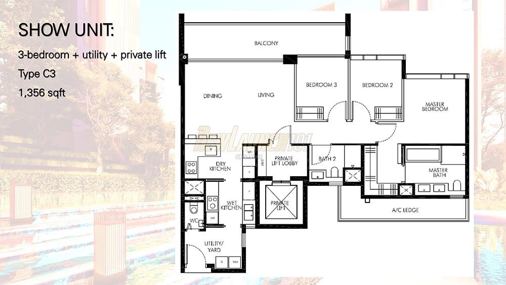 Leedon Green Floor Plan Showflat 3-Bedroom