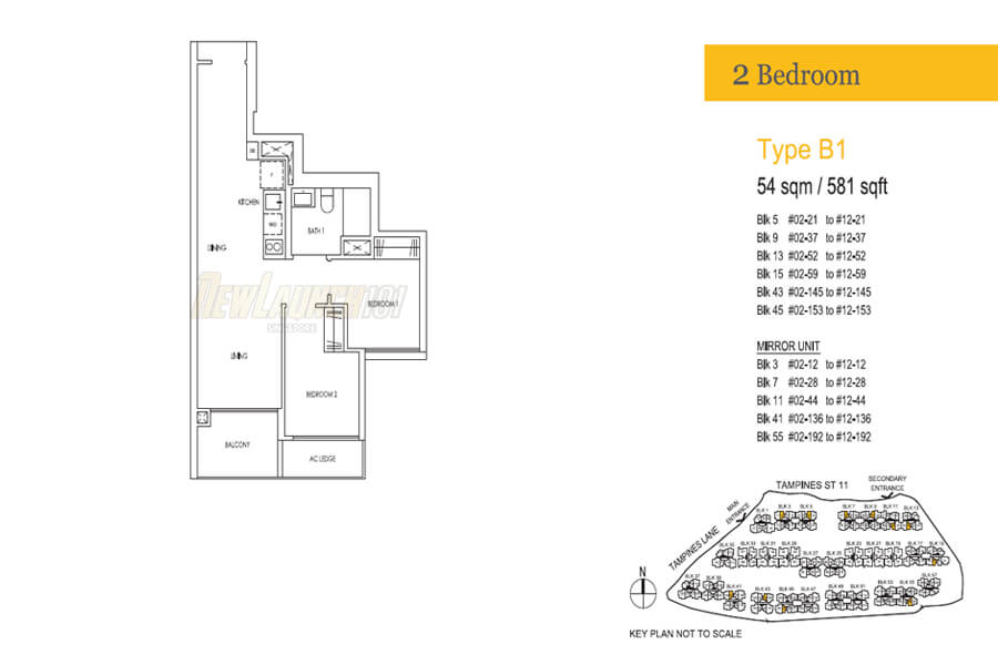 Treasure at Tampines Floor Plan 2-Bedroom Type B1