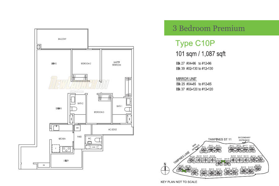 Treasure at Tampines Floor Plan 3-Bedroom Premium Type C10P