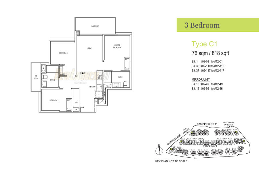 Treasure at Tampines Floor Plan 3-Bedroom Type C1