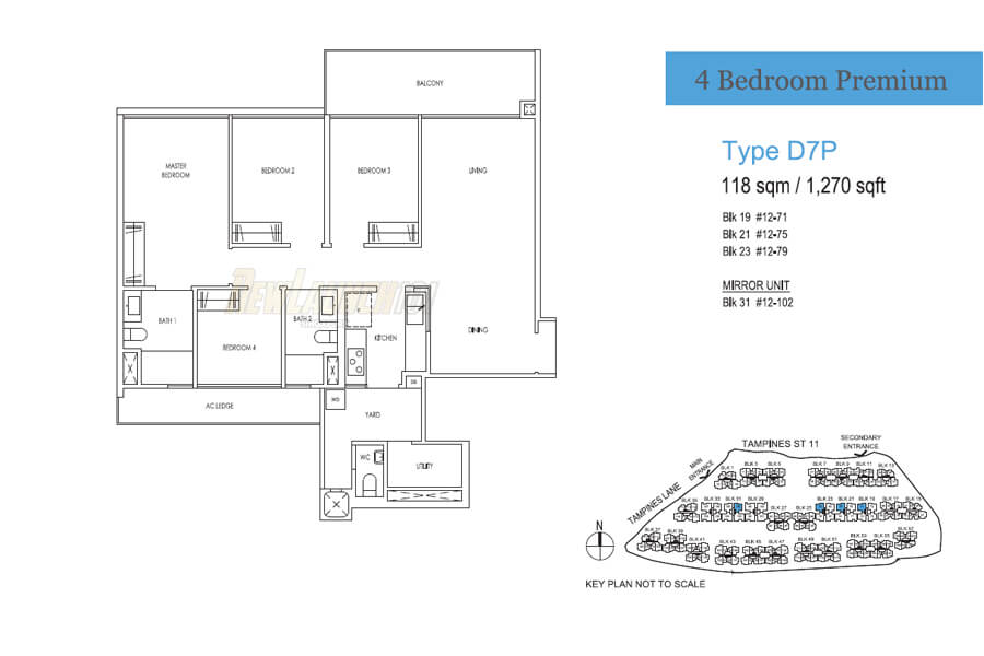 Treasure at Tampines Floor Plan 4-Bedroom Premium Type D7P