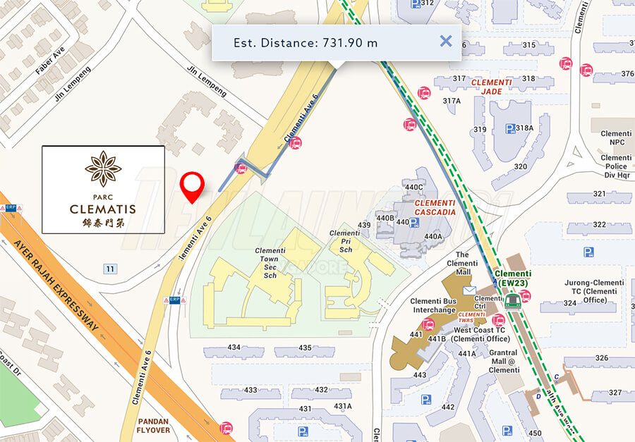 Parc Clematis distance to Clementi MRT station