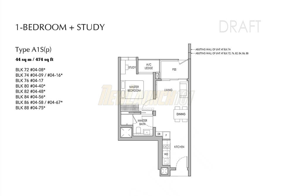 Sengkang Grand Residences Floor Plan Draft 1-Bedroom