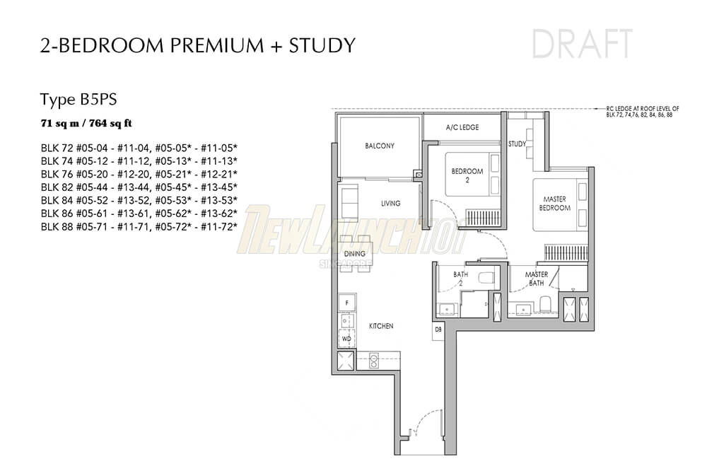 Sengkang Grand Residences Floor Plan Draft 2-Bedroom Study