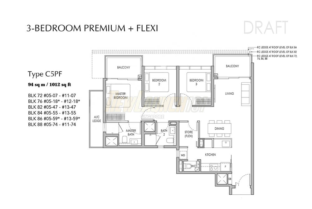 Sengkang Grand Residences Floor Plan Draft 3-Bedroom Premium Flexi