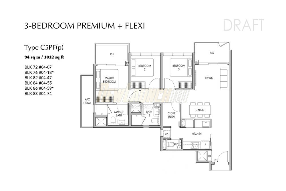 Sengkang Grand Residences Floor Plan Draft 3-Bedroom