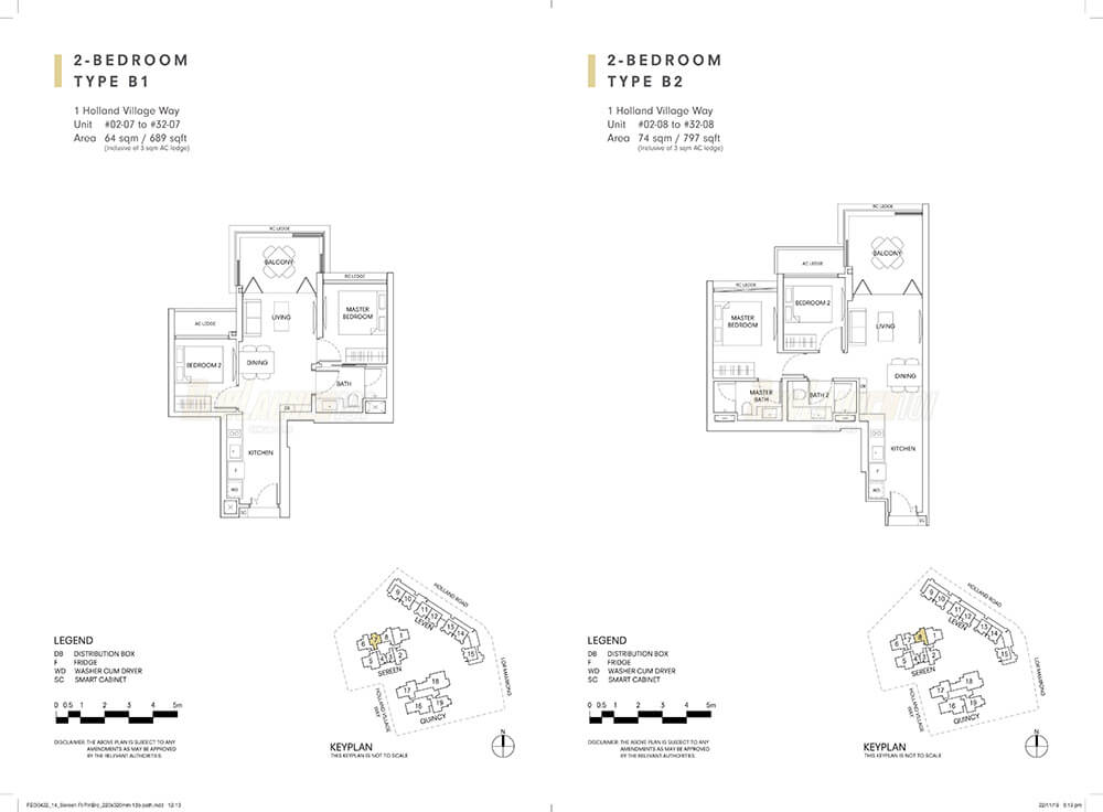 One Holland Village Residences Floor Plan 2-Bedroom Type B1