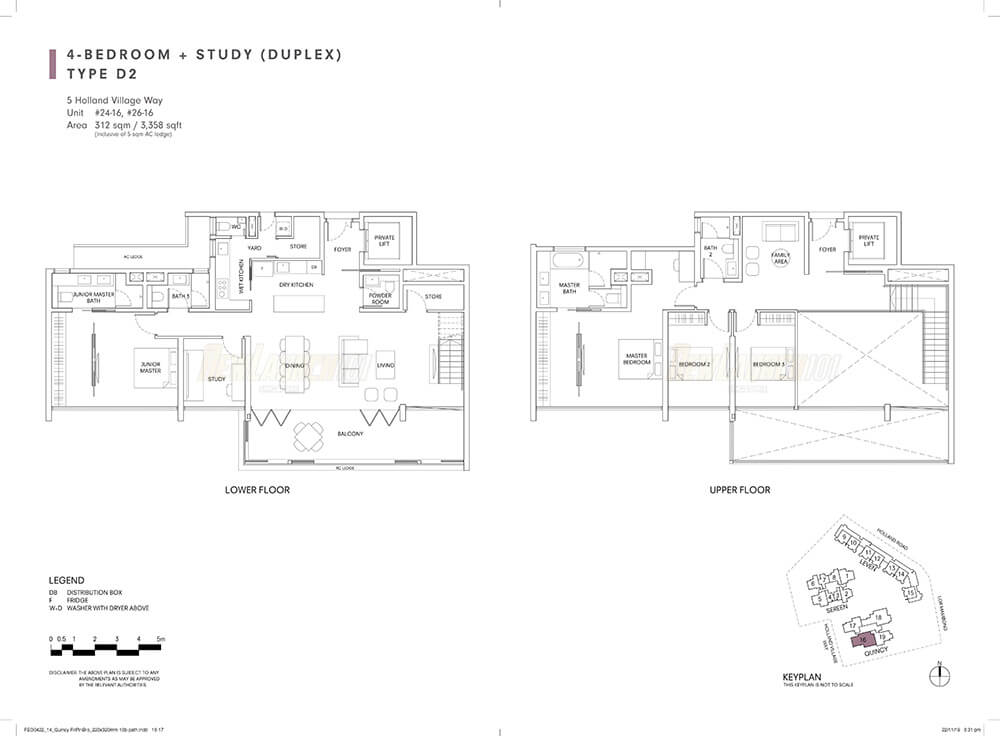 One Holland Village Residences Floor Plan 4-Bedroom Study Type D2