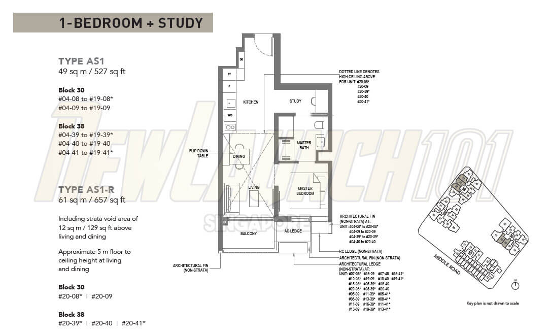 The M Condo Floor Plan 1-Bedroom Study Type AS1