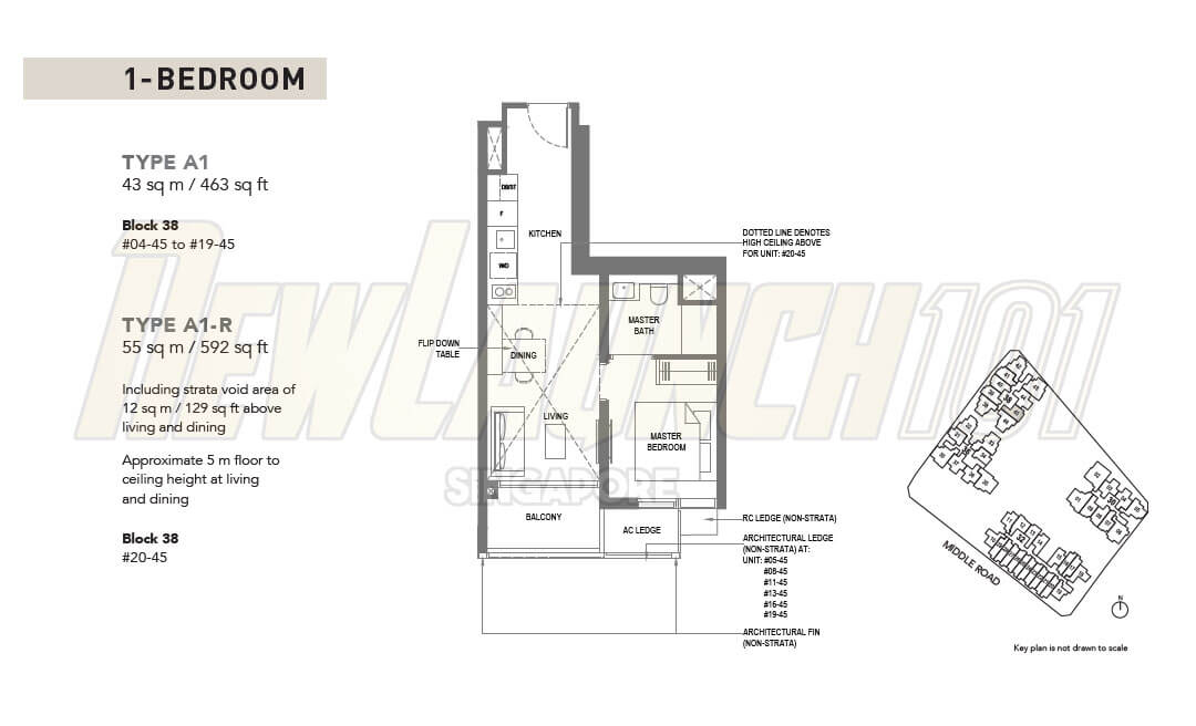 The M Condo Floor Plan 1-Bedroom Type A1