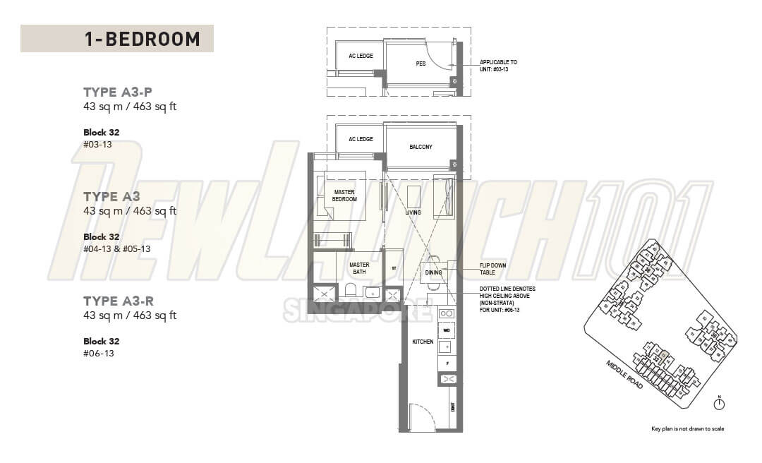 The M Condo Floor Plan 1-Bedroom Type A3p