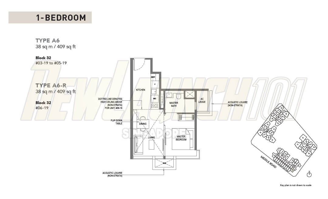 The M Condo Floor Plan 1-Bedroom Type A6
