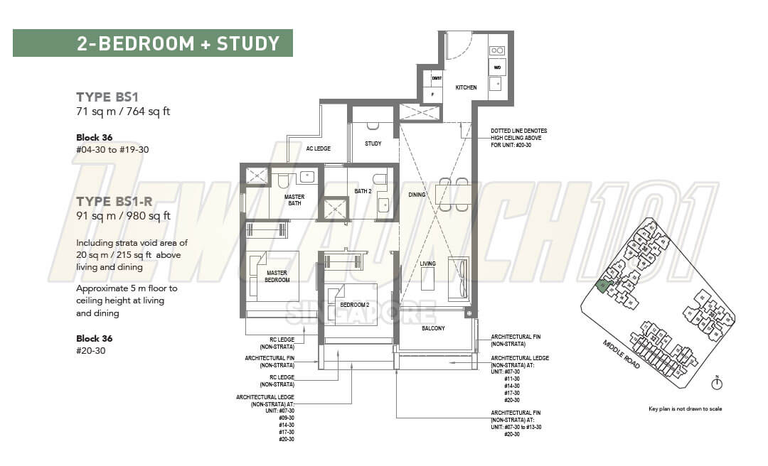 The M Condo Floor Plan 2-Bedroom Study Type BS1