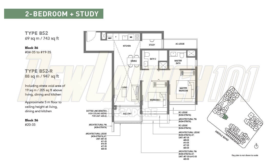 The M Condo Floor Plan 2-Bedroom Study Type BS2