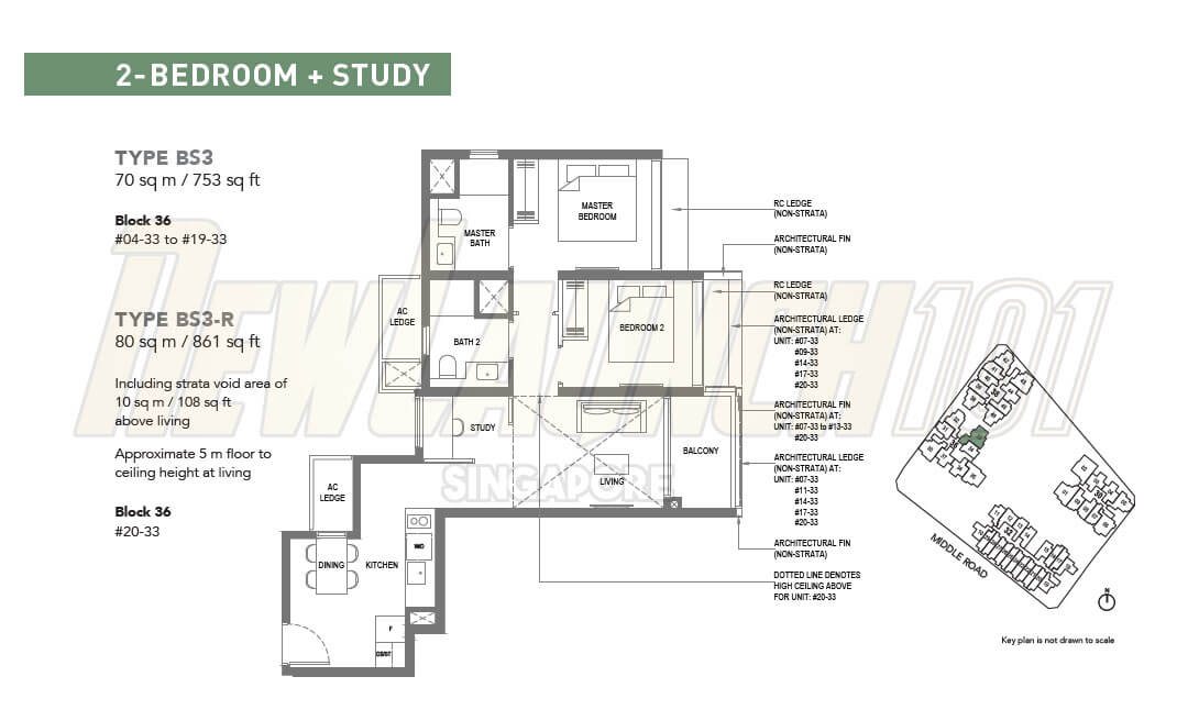 The M Condo Floor Plan 2-Bedroom Study Type BS3