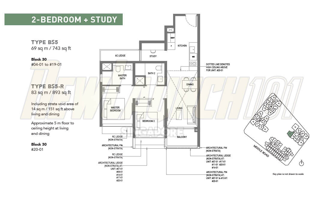 The M Condo Floor Plan 2-Bedroom Study Type BS5