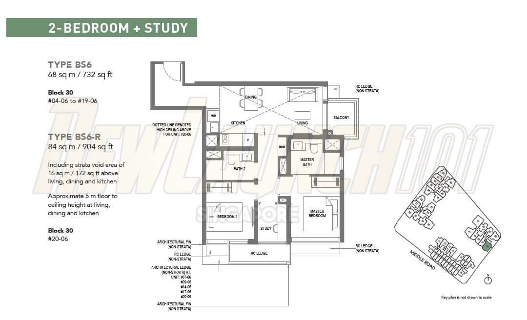 The M Condo Floor Plan 2-Bedroom Study Type BS6