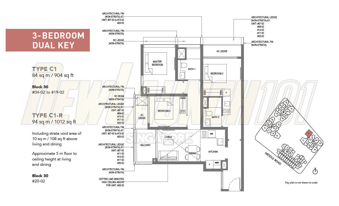 The M Condo Floor Plan 3-Bedroom Dual Key Type C1