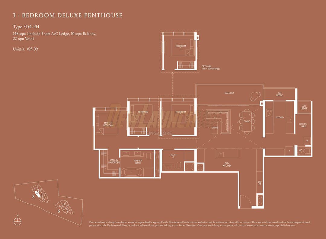 Kopar at Newton Floor Plan 3-Bedroom Deluxe Penthouse Type 3D4