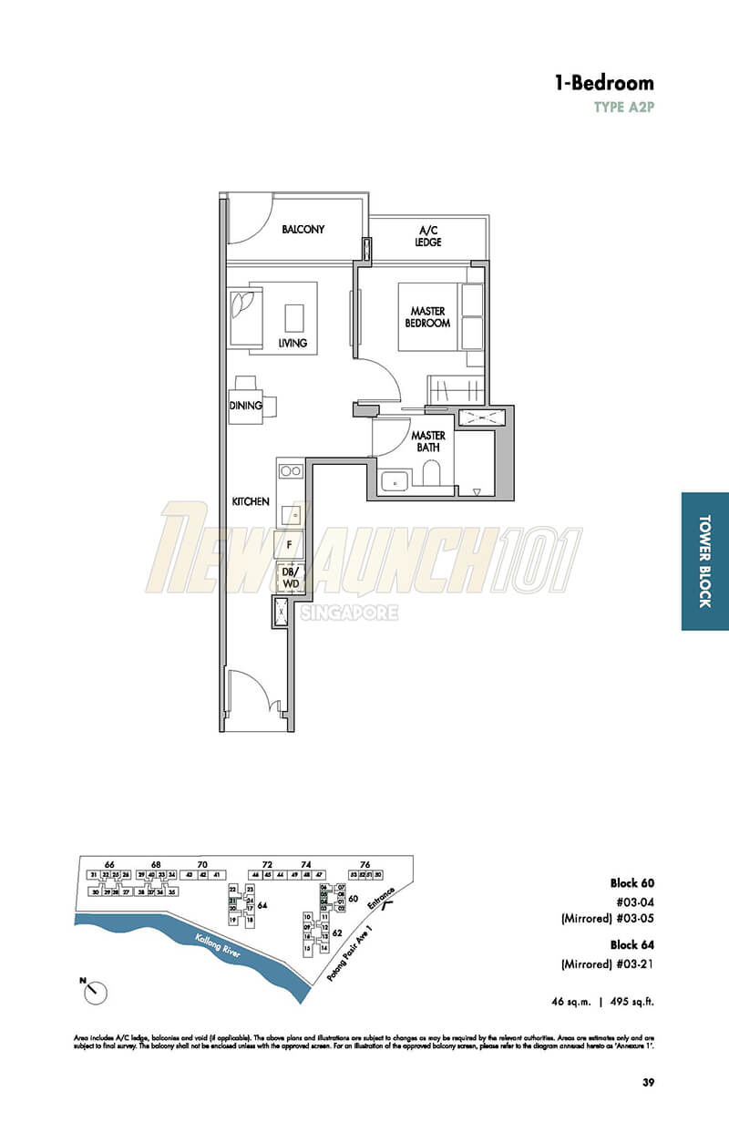 The Tre Ver Floor Plan 1-Bedroom Type A2P