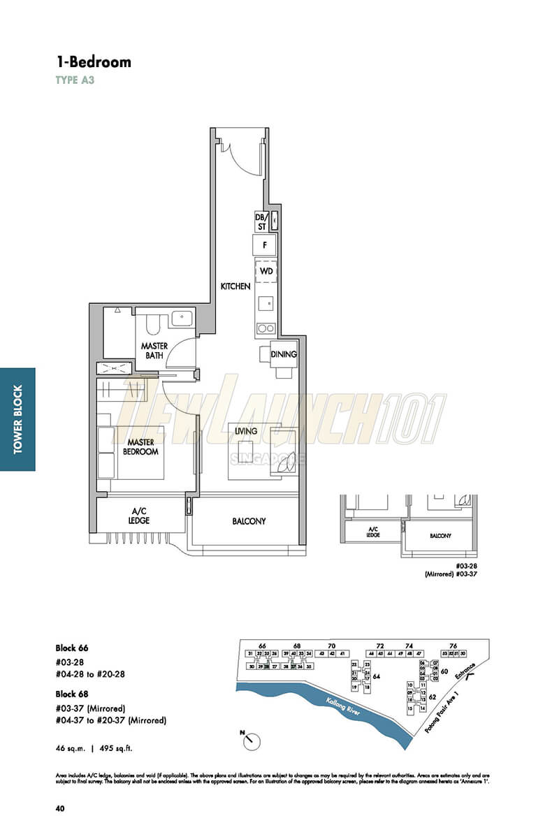 The Tre Ver Floor Plan 1-Bedroom Type A3