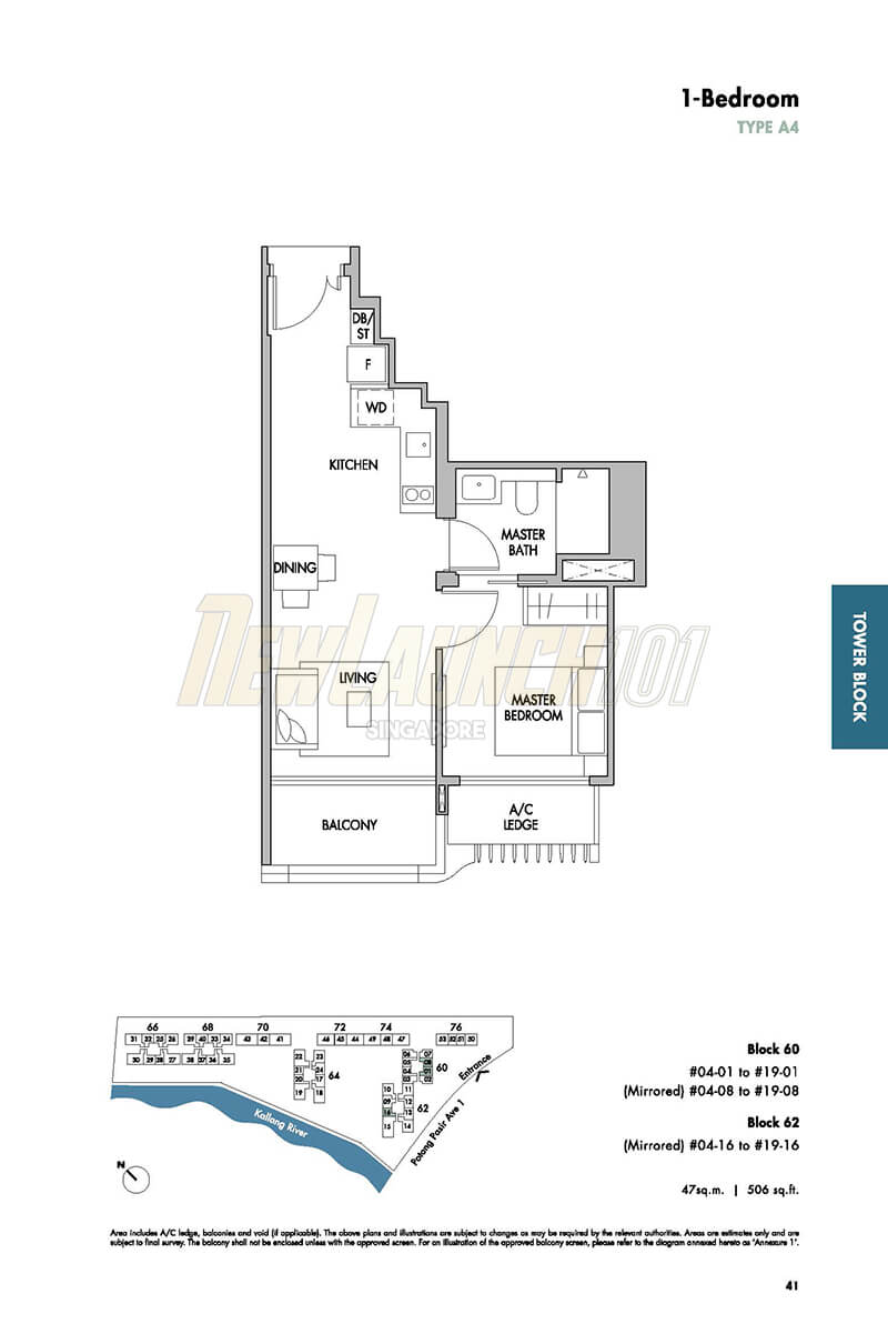 The Tre Ver Floor Plan 1-Bedroom Type A4