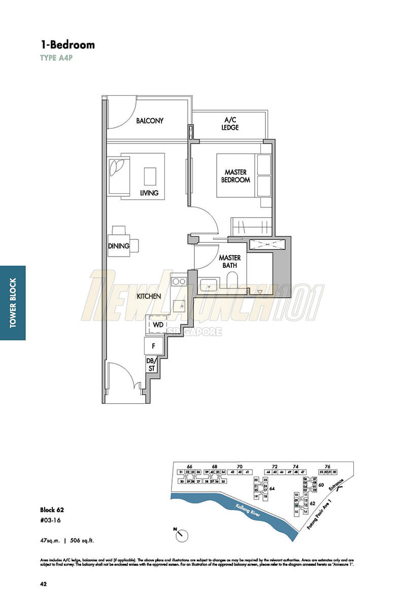 The Tre Ver Floor Plan 1-Bedroom Type A4P