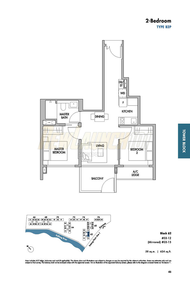 The Tre Ver Floor Plan 2-Bedroom Type B2P