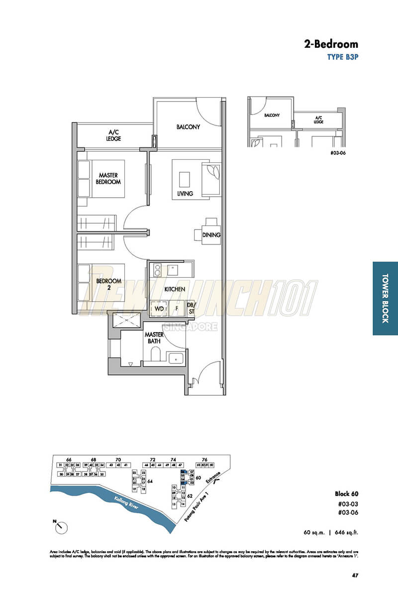 The Tre Ver Floor Plan 2-Bedroom Type B3P