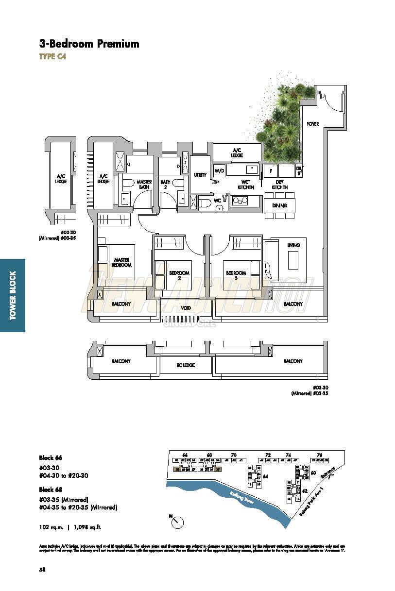 The Tre Ver Floor Plan 3-Bedroom Premium Type C4
