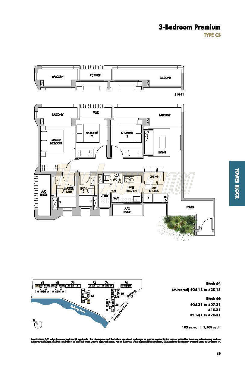 The Tre Ver Floor Plan 3-Bedroom Premium Type C5