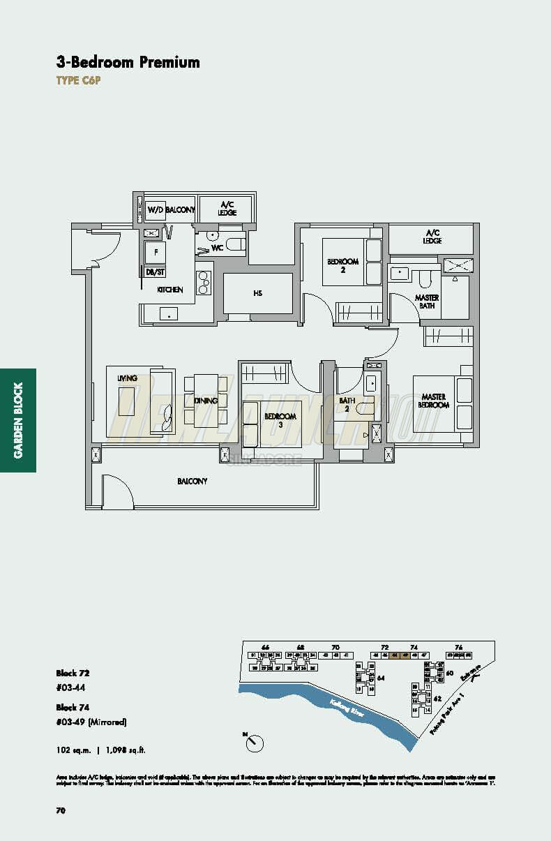 The Tre Ver Floor Plan 3-Bedroom Premium Type C6P