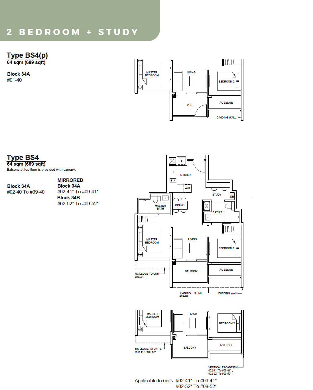 Forett at Bukit Timah Floor Plan 2-Bedroom Study Type BS4