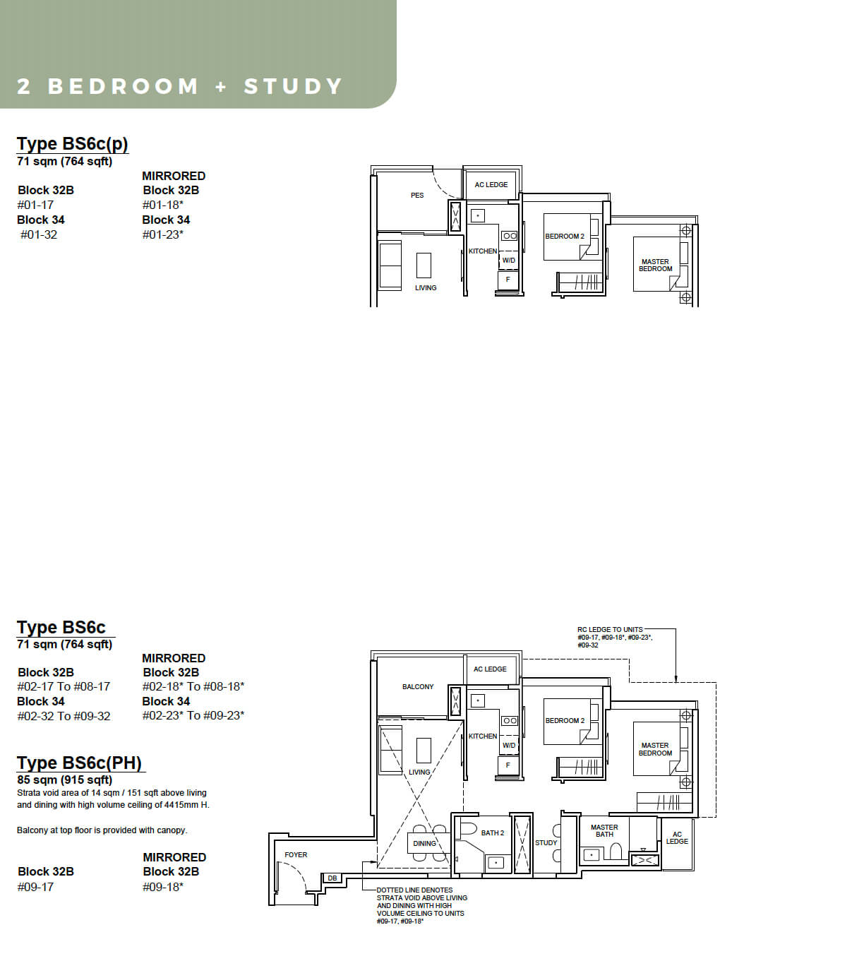 Forett at Bukit Timah Floor Plan 2-Bedroom Study Type BS6c