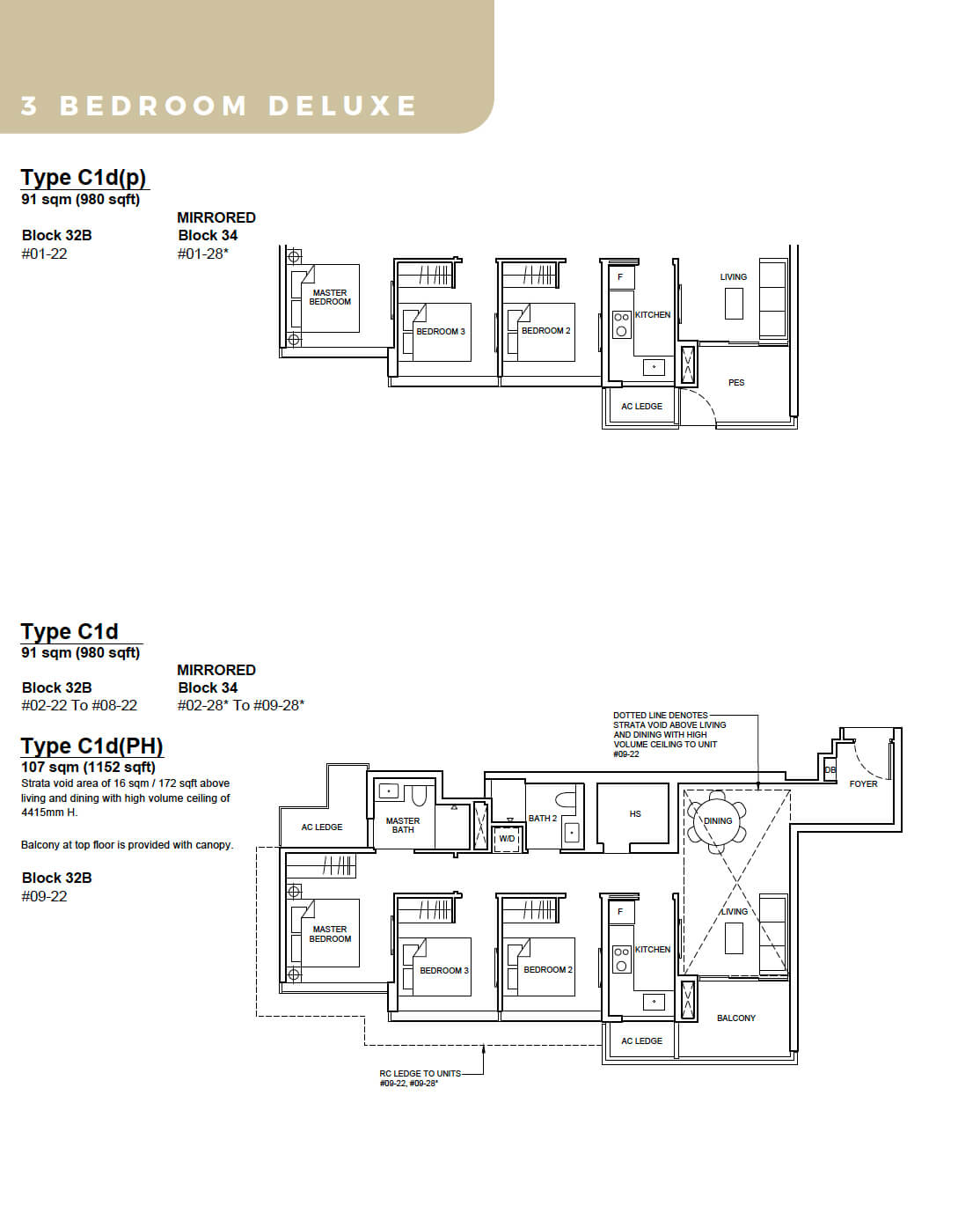 Forett at Bukit Timah Floor Plan 3-Bedroom Deluxe C1d