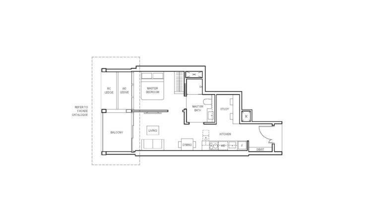 Canninghill Piers Floor Plan 1-Bedroom Study Type AS2a