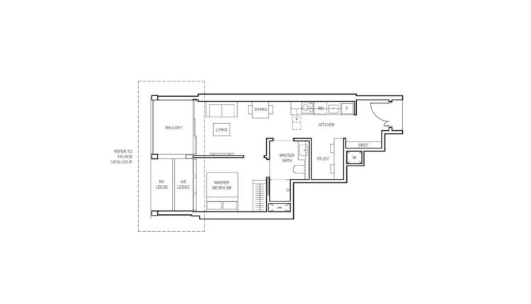 Canninghill Piers Floor Plan 1-Bedroom Study Type AS3a