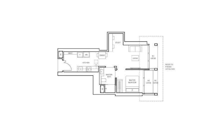 Canninghill Piers Floor Plan 1-Bedroom Study Type AS5