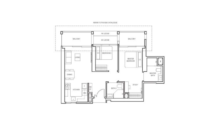 Canninghill Piers Floor Plan 2-Bedroom Ensuite Study Type B1S