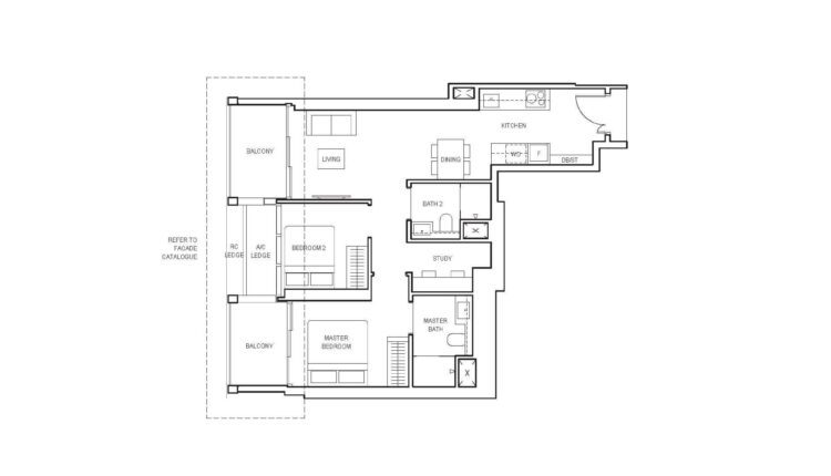 Canninghill Piers Floor Plan 2-Bedroom Study Type BS1a