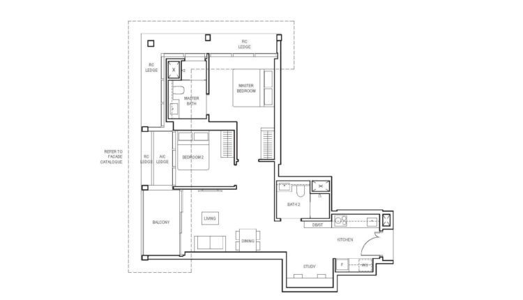 Canninghill Piers Floor Plan 2-Bedroom Study Type BS2a