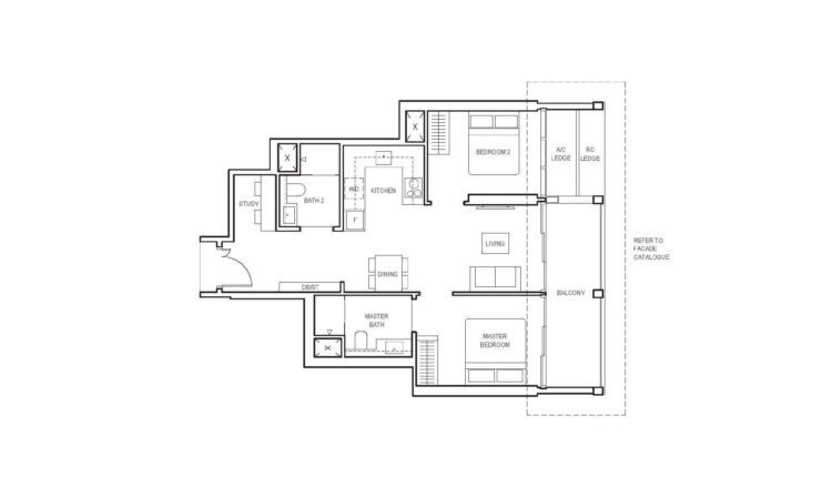 Canninghill Piers Floor Plan 2-Bedroom Study Type BS4