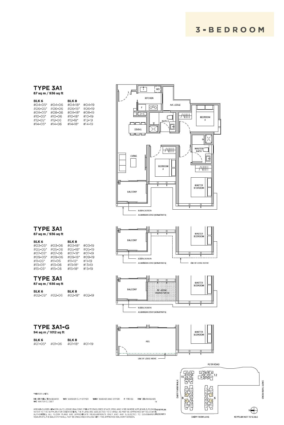 Dairy Farm Residences Floor Plan 3-Bedroom Type 3A1