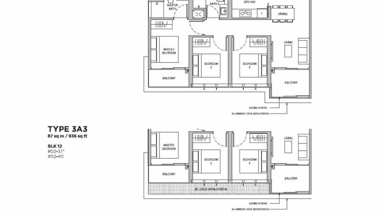 Dairy Farm Residences Floor Plan 3-Bedroom Type 3A3