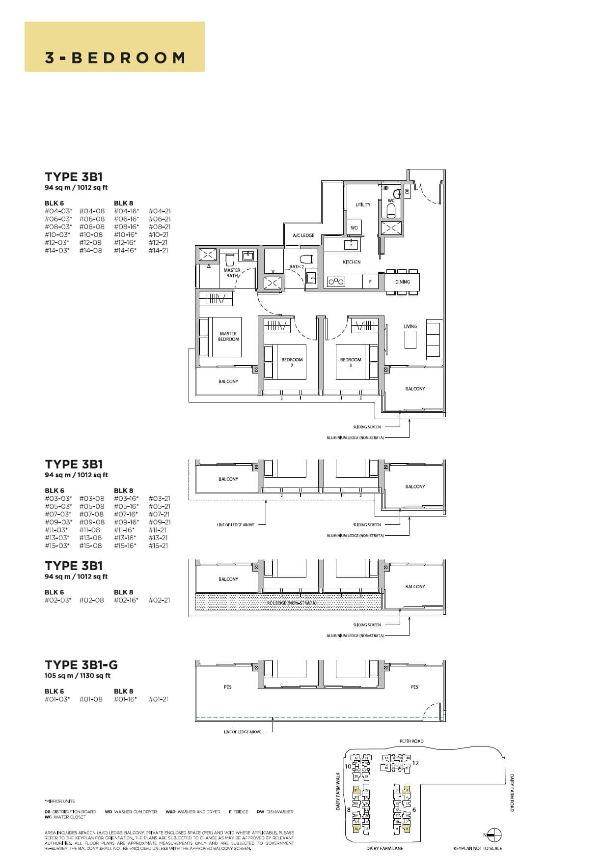Dairy Farm Residences Floor Plan 3-Bedroom Type 3B1